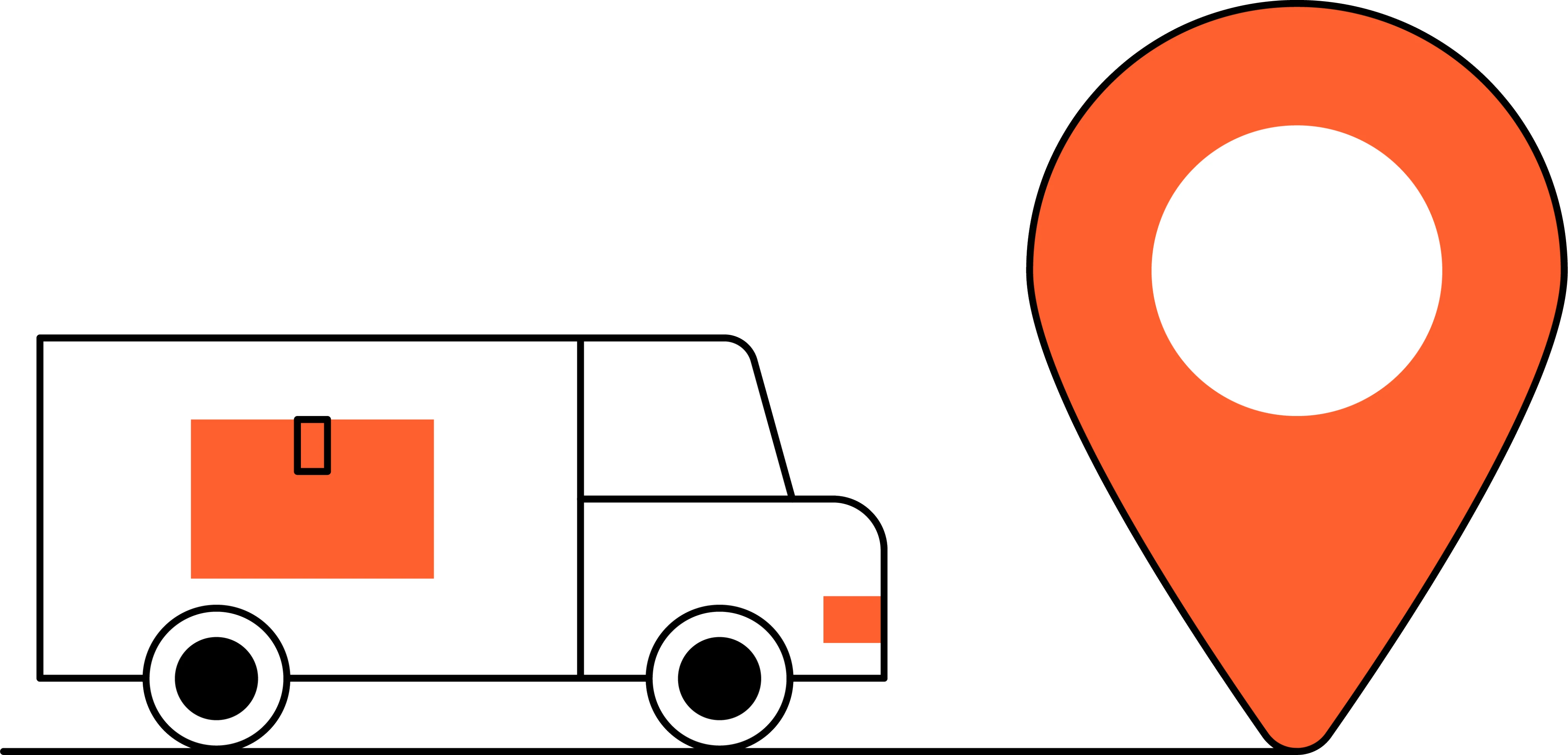 Caminhão de entrega ao lado de um marcador de localização